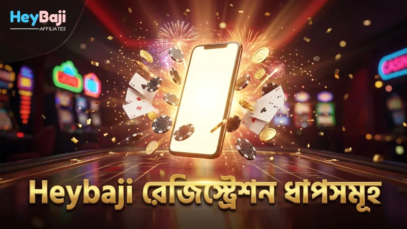 Heybaji অ্যাকাউন্ট রেজিস্ট্রেশনের প্রতিটি ধাপ স্পষ্টভাবে প্রদর্শিত।